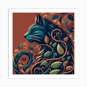 Cat With Leaves 1 Art Print