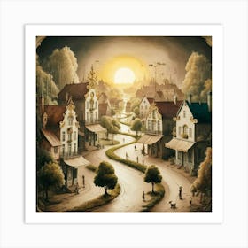 Village At Sunset Art Print