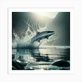 Salmon Jumping In The Water Art Print