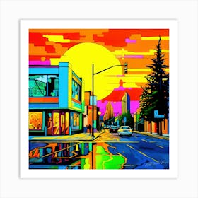 Small Town Corner - Neon Sunset Art Print