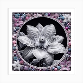 Clematis embroidered with beads 2 Art Print