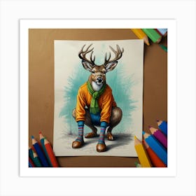 Deer Drawing Art Print