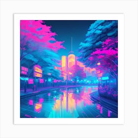 Neon City, Neon Art, Neon Painting Art Print