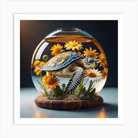Where Worlds Collide Sea Turtle And Daisies 18 Art Print