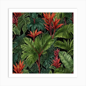 Tropical Leaves On A Black Background Art Print