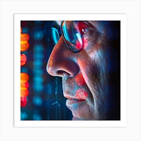 Man In Glasses Looking At Computer Screen Art Print