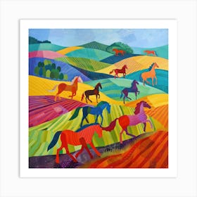 Horses in the English Countryside Series, Hockney Style. 4 Art Print