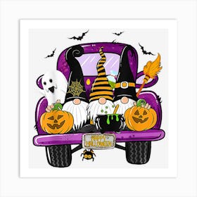 Boo Pumpkin Witch Gnomes In Halloween Truck Funny Holiday Art Print