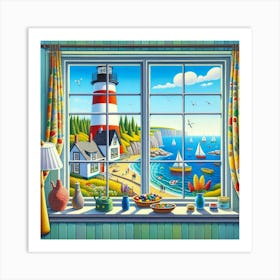 Lighthouse From The Window Art Print