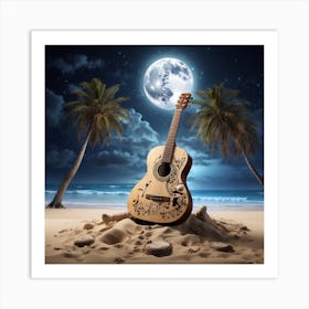 Acoustic Guitar On The Beach 1 Art Print
