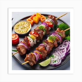 Kebab Skewers On A Plate Art Print