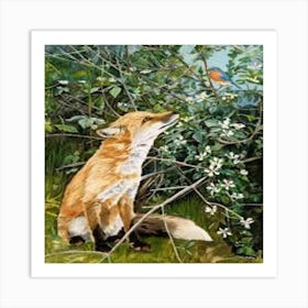 Fox and Sparrow Art Print