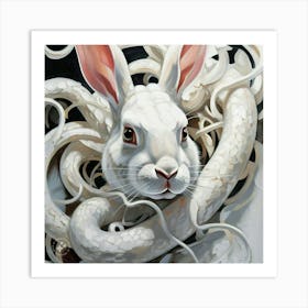 White snake with Rabbit head Art Print