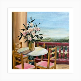 Balcony Table With Flowers Art Print