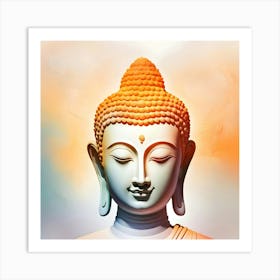 Buddha Face Peaceful Meditating Orange And White Art Print