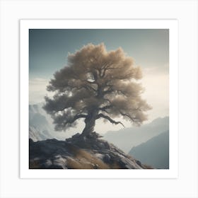 Single Tree On Top Of The Mountain Haze Ultra Detailed Film Photography Light Leaks Larry Bud M (1) Art Print