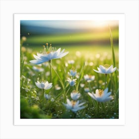 White Flowers In A Field Art Print