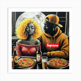 Supreme Pizza Couple Art Print