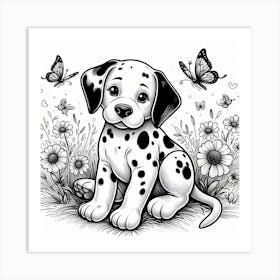 Line Art dalmatian dog 1 Art Print