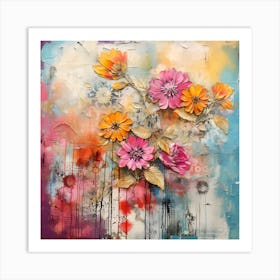 Vintage Bright Flowers 5 Art Print