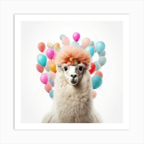 Birthday Llama With Balloons Art Print