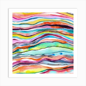 Mineral Layers Watercolor Colorful Square Art Print