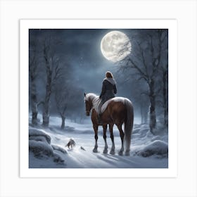 Woman Riding A Horse In The Snow Art Print