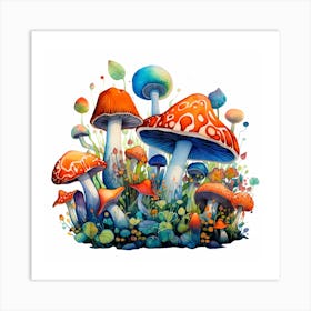 Mushrooms In The Garden Art Print