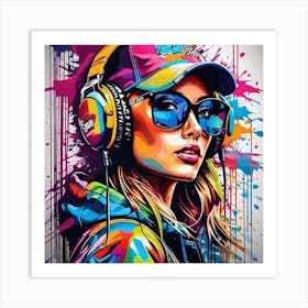 Dj Girl With Headphones Art Print