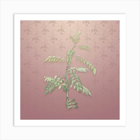 Vintage Flowering Indigo Plant Botanical on Dusty Pink Pattern Art Print