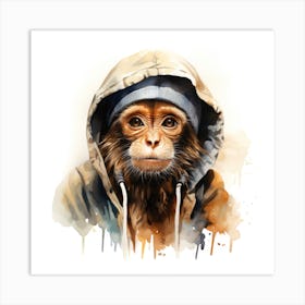 Watercolour Cartoon Spider Monkey In A Hoodie Art Print