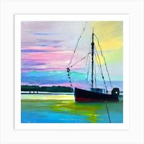 Fishing Boat At Sunset Art Print