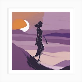 Woman Walking In The Desert Art Print