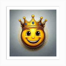 Firefly Emoji, Smiley, Face, Crown, Detailed, Realistic, Gray, Background, Royalty, Happy, Expressio (11) Art Print