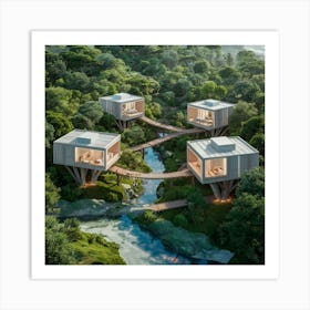 Tree Houses In The Jungle Art Print