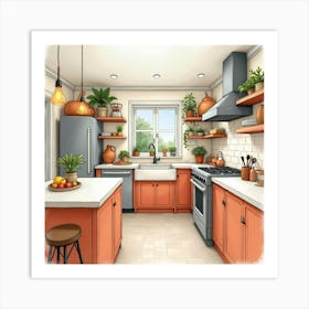 Cozy Watercolor Kitchen, Warm Hues, And Inviting Design 1 Art Print