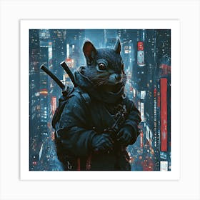 Futuristic City Ninja Squirrel Backdrop 1 Art Print