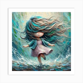 Dreamy Rainstorm Mystery Girl Oil Painting Art Print