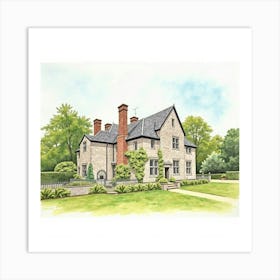 Watercolor Of The Westwood Manor In Wiltshire, Capturing Its Historic Charm And Tranquil Setting Art Print