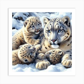 Snow Leopard Family 1 Art Print