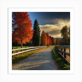 Autumn Trees On A Country Road Art Print