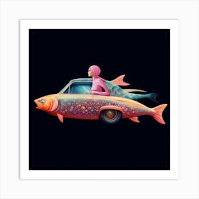 Mermaid In A Car Art Print