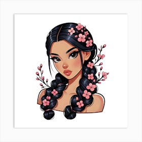 Asian Girl With Flowers Art Print