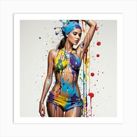 Beautiful Woman With Paint Splatters Art Print