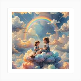 Two Little Girls On Clouds Art Print