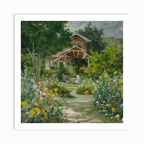 Gustav Klimt Style Farm Garden 21 Art Print