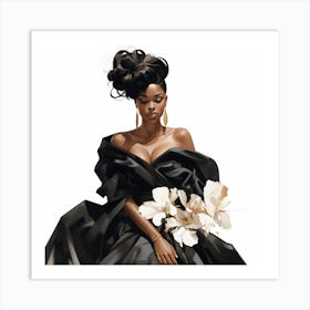 Black Woman In Black Dress Art Print