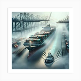 Container Ship In The Fog Art Print