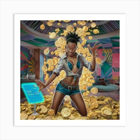 Girl With Bitcoins Art Print