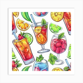 Seamless Pattern With Drinks 2 Art Print